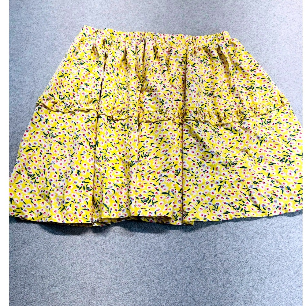 Handmade Tiered Floral Skirt Women Medium Yellow Ruffle Cottagecore Mini Prairie